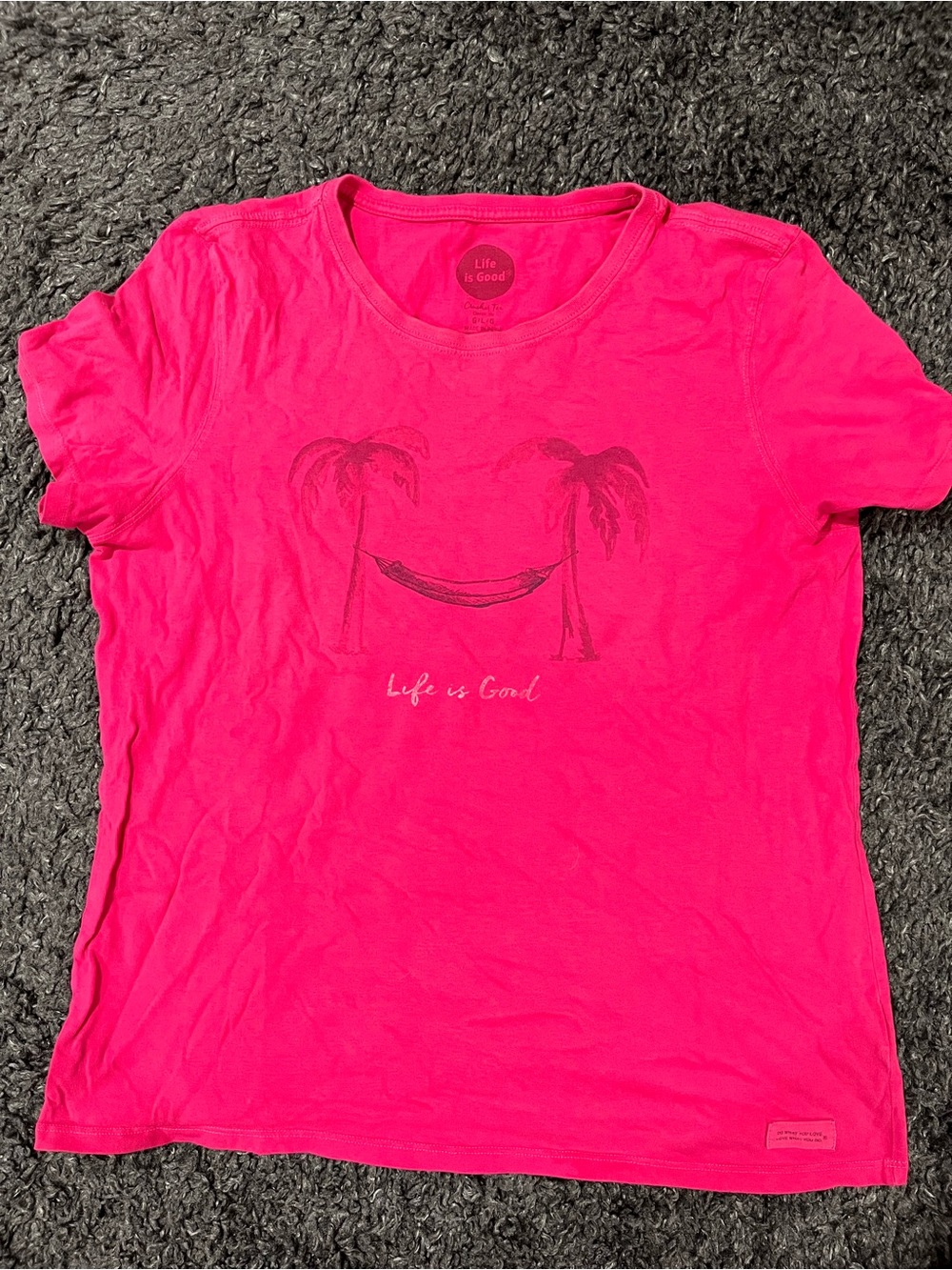 Life is Good Women's Pink Palm Hammock Graphic Crusher Tshirt